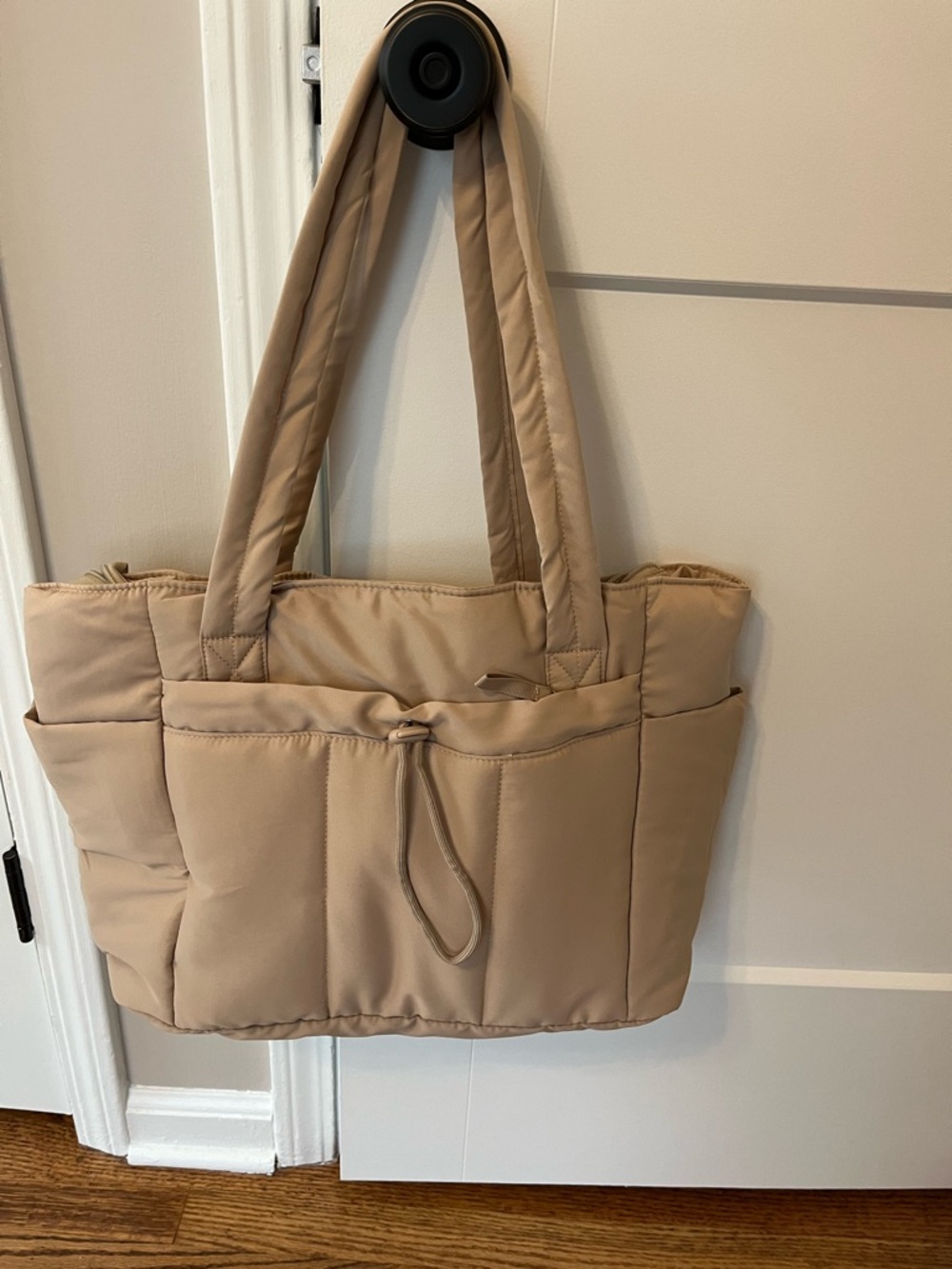 Beige Puffer Tote Bag - Lightweight Everyday Shoulder Bag